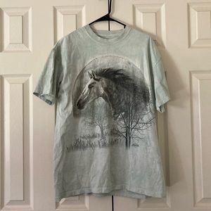 Distressed Faded Graphic Tee Shirt - the Mountain - size large